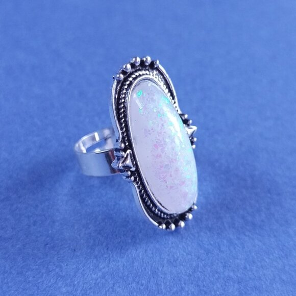 Vintage-Inspired Bohemian Sterling Silver Opal Ring CUSHION - Picture 2 of 6